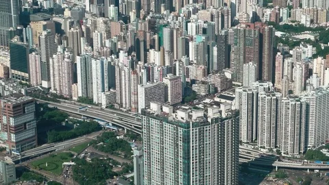 Hong Kong -  Elevated city view with traffic and high rise residential buildings Stock Footage 82963490