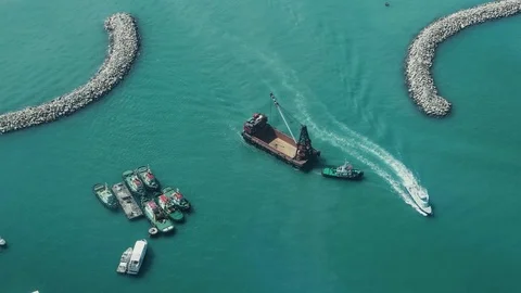 Hong Kong -  Elevated view of boats entering port. 4K resolution. Stock Footage 81699140
