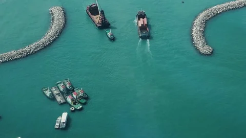 Hong Kong - Elevated view of boats entering and leaving port. 4K resolution. Stock Footage 82175500