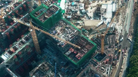 Hong Kong - Elevated view of construction site. 4K resolution speed up Stock Footage 81703581
