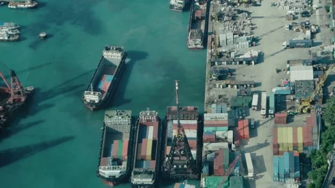 Hong Kong - Elevated view of industrial port. 4K resolution. Stock Footage 82963209