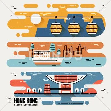 Hong Kong famous attractions Stock Illustration