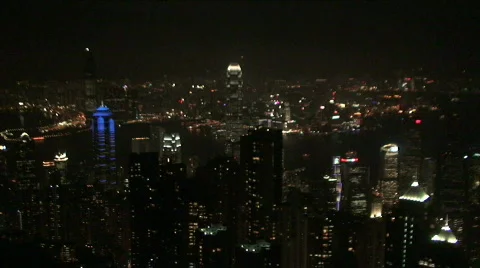 Hong Kong Famous Skyline At Night Stock Footage