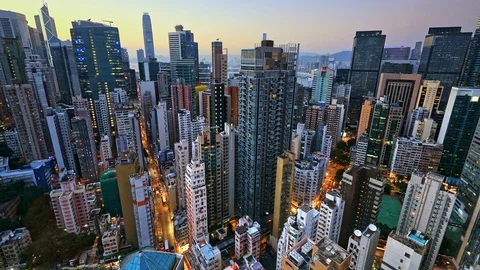 Hong Kong financial district. Modern office towers and apartment buildings Vídeo Stock 92828341