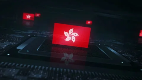Hong Kong flag on computer cpu Stock Footage 329547794