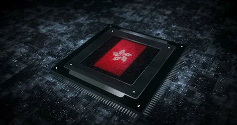 Hong Kong flag on computer cpu Stock Footage 329547993