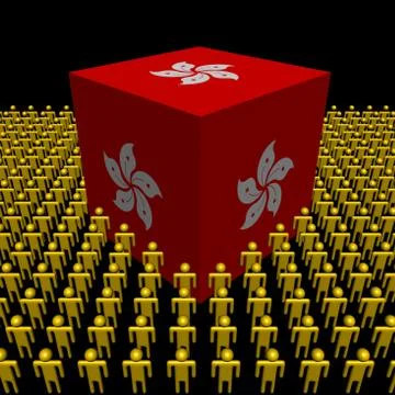 Hong kong flag cube surrounded by people illustration Stock Illustration