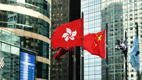 Hong Kong flag Stock Footage 220171126