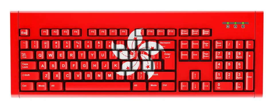 Hong Kong flag painted on computer keyboard. 3D rendering Stockillustratie