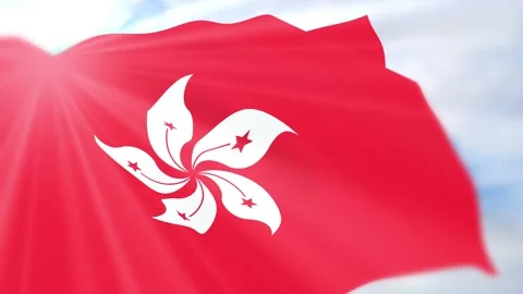 Hong Kong Flag Seamless Loop 4k 60fps on Sky Background Stock Footage 340624775