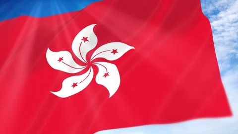 Hong Kong Flag Seamless Loop 4k 60fps on Sky Background Stock Footage 341673876