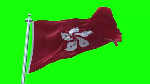 Hong Kong Flag Waving in Loopable and Textured green screen background Stock Footage 296876748