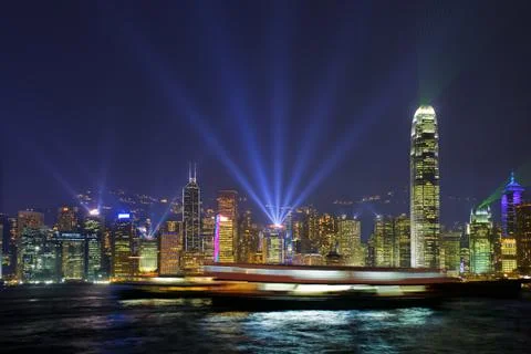 Hong kong harbour lights Stock Photos