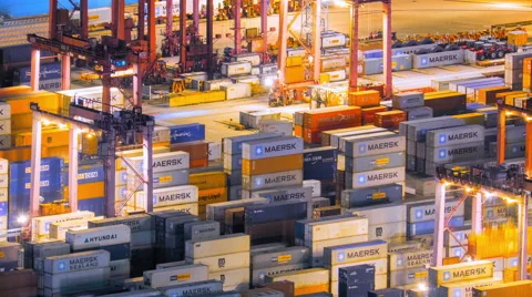 Hong Kong international trade industrial background of cranes move containers Stock Footage