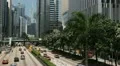 Hong Kong Island Skyline, Admiralty District, Tram, Car Traffic Bus, Commuters HD Footage