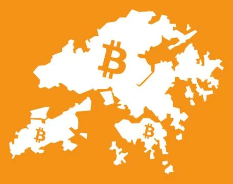Hong Kong map with bitcoin crypto currency symbol illustration Stock Illustration