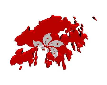 Hong kong map flag 3d render on white illustration Stock Illustration