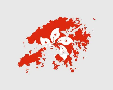 Hong Kong Map Flag. Map of Hong Kong with the Hong Kongese country banner Ilustração Stock