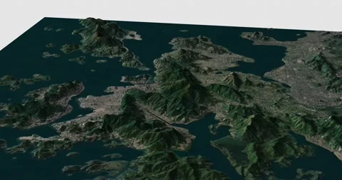 Hong Kong map rotate 360 loop cw with 3d relief 4K satellite ground height Stock Footage 215788700
