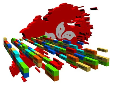 Hong kong map with stacks of export containers illustration Stockillustratie