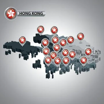 Hong Kong Map With Territory Map Pointers Stock Illustration