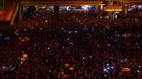 Hong Kong Mass Protest Packed Streets Vídeo Stock 111819344