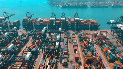 HONG KONG - MAY 1, 2018: Aerial view of a modern port container terminal. Import 库存影片 99947545