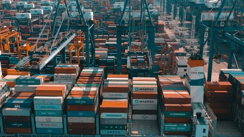 HONG KONG - MAY 1, 2018: Aerial view of a modern port container terminal. Import 库存影片 99963518