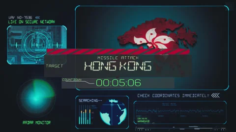 Hong Kong Missile Attack Countdown Screen, Cyber Attack Stock-Footage 314278302