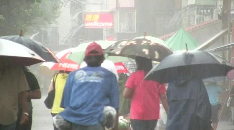Hong Kong Monsoon typhoon rainy weather pouring rain raining China Asia Stock Footage