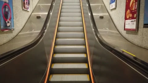 Hong Kong MTR Platform Escalator Going Up Olympic Station Stock Footage 228904413