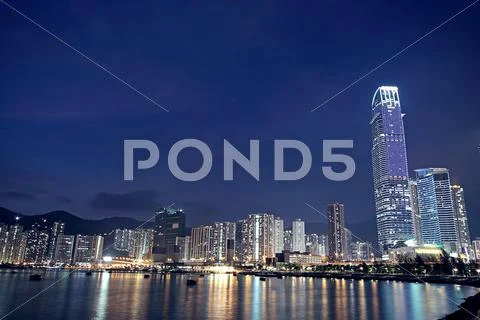 Hong Kong at night and modern buildings Stock Photos