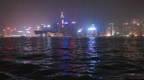 Hong Kong Night Skyline - Dramatic Stock Footage 7760884