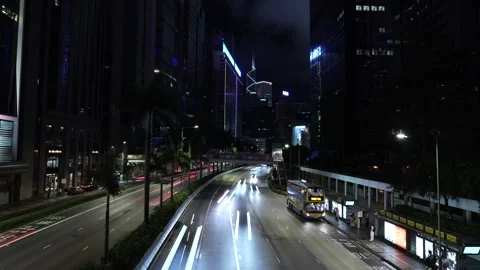 Hong Kong night timelapse in skyscraper office building - 4k Stock Footage 279935012