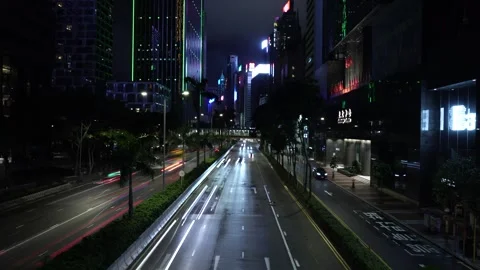 Hong Kong night timelapse in skyscraper office building - 4k Stock Footage 279935013