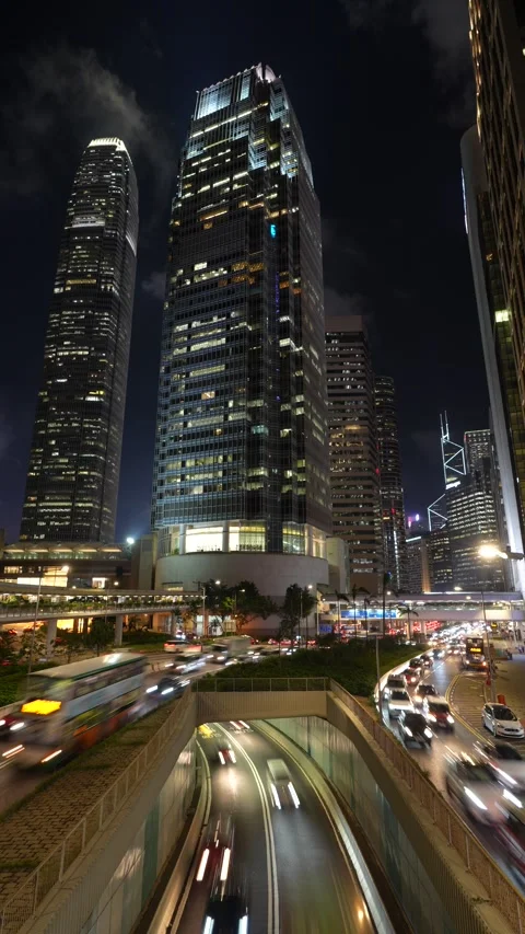 Hong Kong night vertical timelapse in skyscraper office building - 4k Stock Footage 281295809