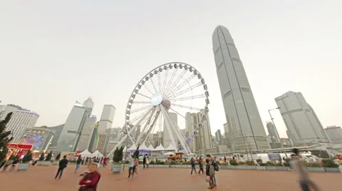 Hong Kong Observation Wheel in Central District of Hong Kong Day to Night Stock Footage 52002155
