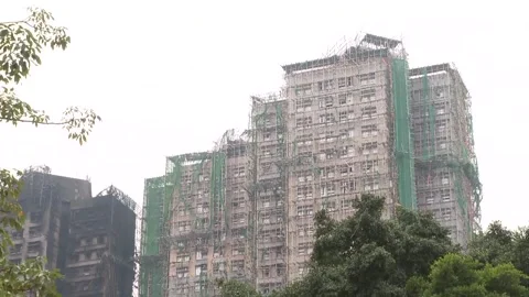 Hong Kong: Original source of fire preliminarily identified: HK fire serv... Stock Footage 322996891