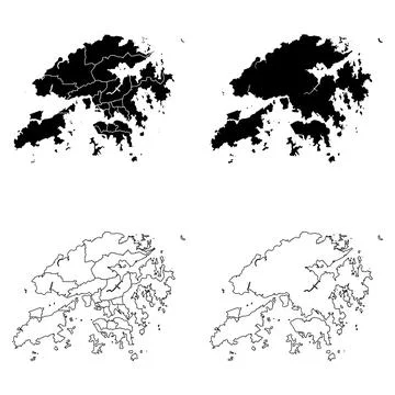 Hong Kong Outline and Solid Fill Map Set. Stock Illustration
