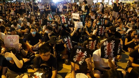 Hong Kong Protest Crowds Shouting Stock Footage 114369482