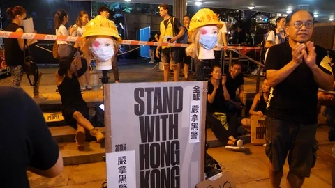 Hong Kong Protest One One Eye Dummy Stock-Footage 114356775