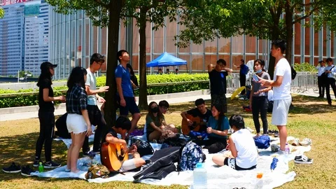 Hong Kong Protest Singing Protesters Stock Footage 112107255