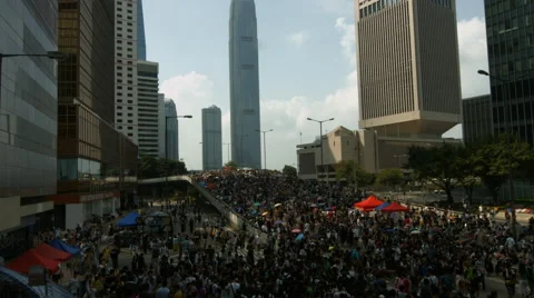 Hong Kong Protesters on bridge Stock Footage 42888453