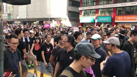 Hong Kong Protests 2019 Mass Demonstration in City Streets. Stock Footage 336446616