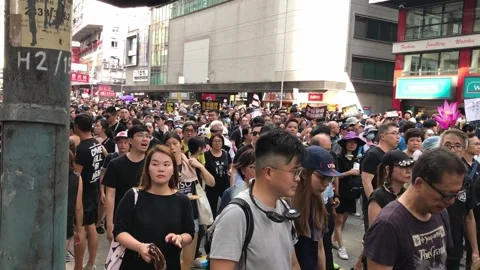 Hong Kong Protests 2019 Mass Demonstration in City Streets. Video stock 336447615