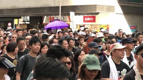Hong Kong Protests 2019 Mass Demonstration in City Streets. Stock Footage 336447661