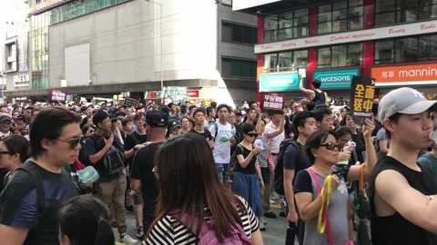 Hong Kong Protests 2019 Mass Demonstration in City Streets. Stock Footage 336447699
