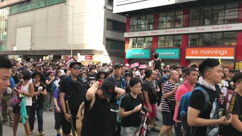 Hong Kong Protests 2019 Mass Demonstration in City Streets. Stock Footage 336447771