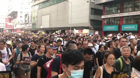 Hong Kong Protests 2019 Mass Demonstration in City Streets. Stock Footage 336447801