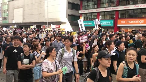 Hong Kong Protests 2019 Mass Demonstration in City Streets. Video stock 336447813